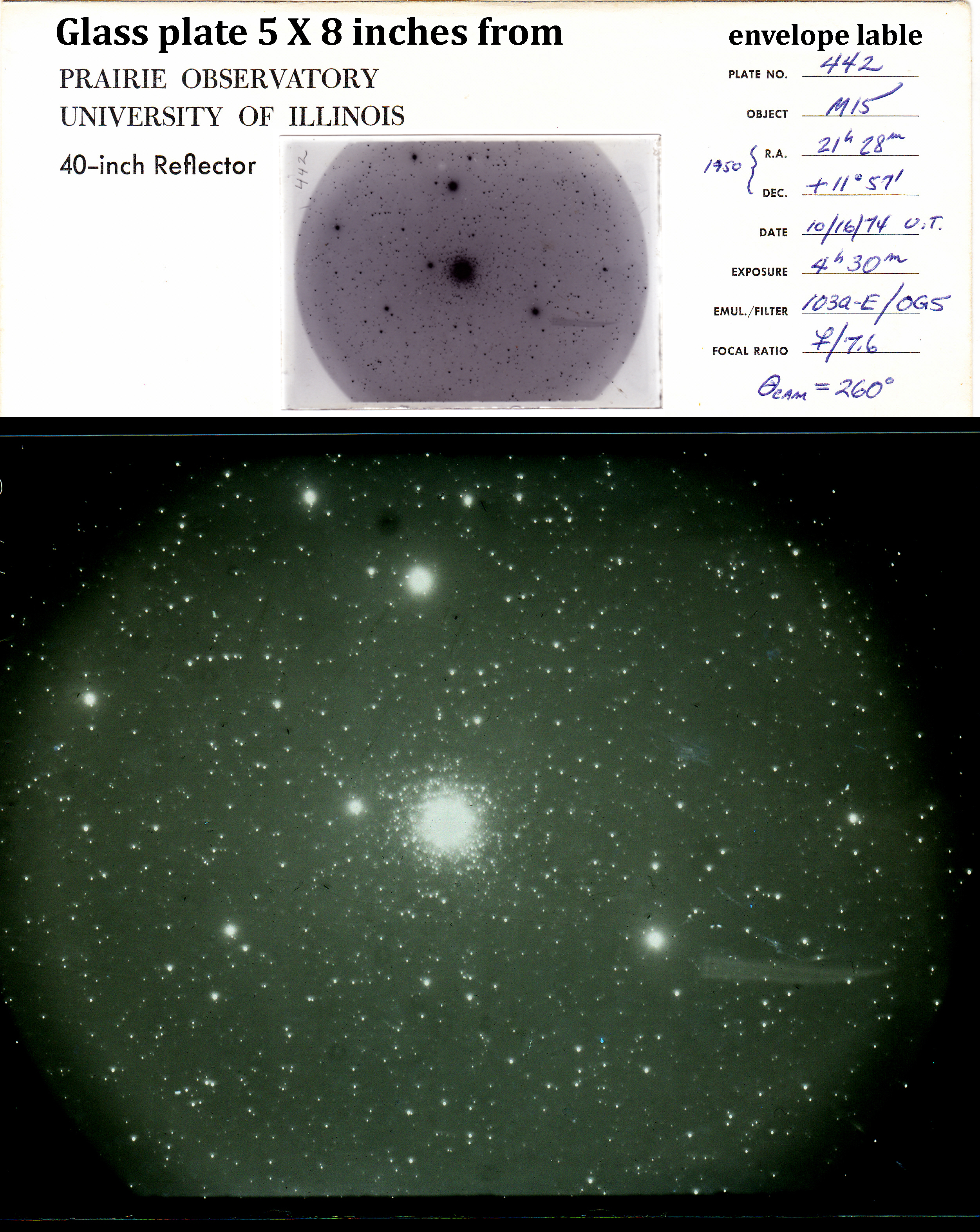 Glass plate from a 40-inch telescope, ca.1975