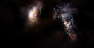 Artist impression of a pair of galaxies from the very early universe. Credit: NRAO/AUI/NSF; D. Berry.