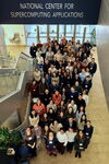 A group of people standing in the lobby of NCSA.